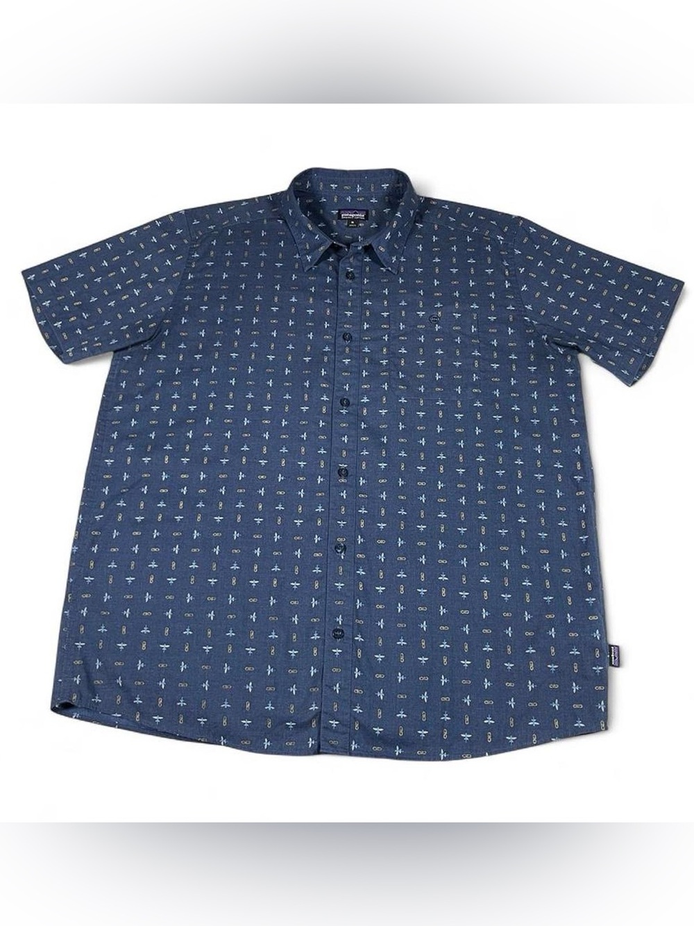 NWOT Patagonia Go To Shirt Dragonfly Navy S/S Button Up Men’s Size XL Mint